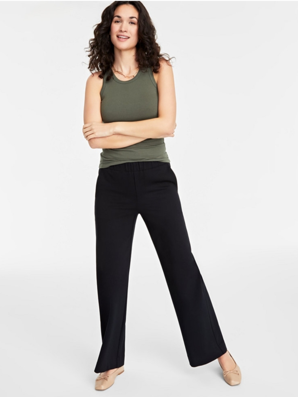 On 34th Wide-Leg Pull-On Pants in Black Size L
